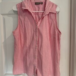 Croft & Barrow Pink Striped Sleeveless Button Down Shirt